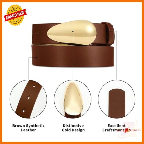 Synthetic Leather Belt Gold Buckle Versatile Dress Casual main image 7